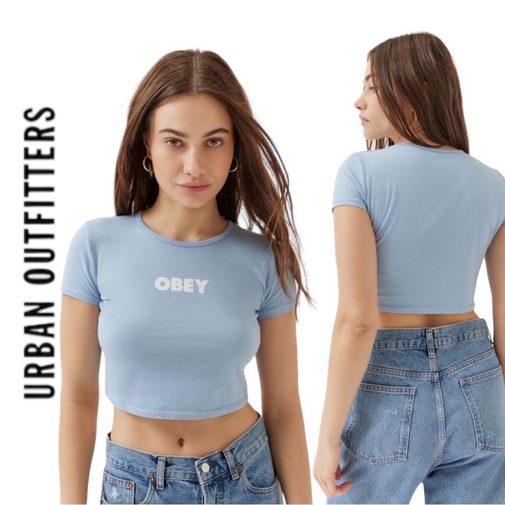 NEW OBEY UO Urban Outfitters Bold 5 Blue Baby Tee M L XL